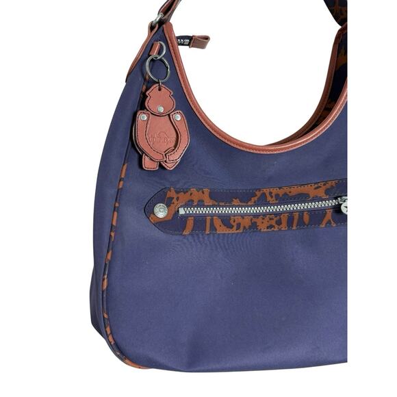Kipling Delano Clutch Bag hobo shoulder blue with monkey - Picture 2 of 5